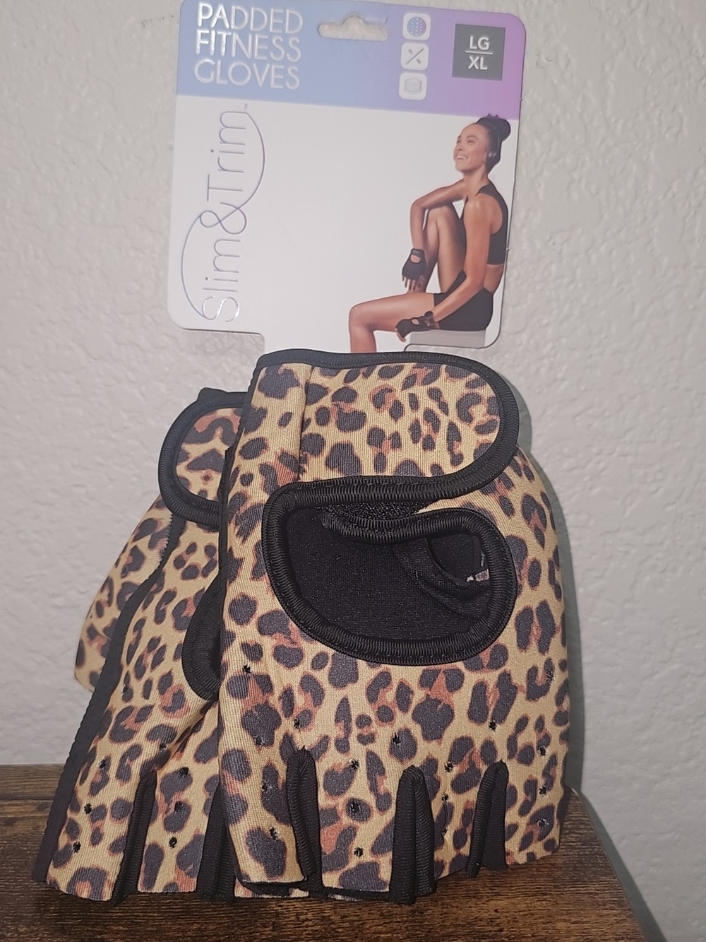 Leopard Print Padded Fitness Gloves - Large/XL